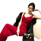 French Retro High-End Red Sexy Bow Bow With Big Backs Hanging Dress Pure Desire To Waist Dress Dress