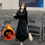 Tea Break French Polo Collar Spring Dress Women Spring And Autumn Gentle Feeling Waist Temperament Thin Inside Long Dress