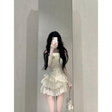 Pure Fragrant Shoulder-To-Shoulder Repair On The Body + Cake Skirt Set Summer Dress Girl's Word Shoulder Hot Girl Pure Lust Wind Two