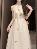 Cute Ins Sweet Waist Bow Dress Summer New 2025 Waist Show Thin Gentle Fairy Dress
