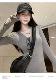 Autumn And Winter New V-Neck With T-Shirt Women's Long-Sleeved Bottom Shirt Slimming Waist Blouse