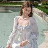 Fang Collar Tea Break French Thin Dress Girl Spring And Summer Hanging Neck Fairy Floral Dress Seaside Vacation Dress