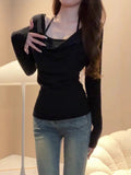 Pure Lust Wind Collar Hanging Neck Two Long-Sleeved T-Shirt Girls Spring And Autumn New Self-Cultivation Temperament In The Tide