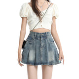 Vintage Blue Cowboy 100-Fold Short Skirt Girl Spring Summer Trend Set New Hot Girl Anti-Walking A Word Half-Body Skirt