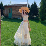 French Seaside Holiday Atmosphere Pure Romantic Lace Sling Vest Women Tied Long Skirt Two Sets