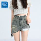 Vintage Hottie Cowboy Short Skirt Women Summer Trend With New High-Waisted A-Word Design Feel Hip Skirt