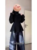 Fat MM Black Half-High Collar Long-Sleeved T-Shirt Girl Early Spring New Korean Version Of The Waist Thin High-End Feel Bottom Top