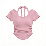 Pure Style Unique Short-Sleeved T-Shirt For Girls Summer New Hanging Neck Design Small Short Hottie Top