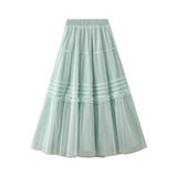 Spring New Retro Half-Body Skirt Folding Lace Skirt Dress Net Dress Dress Girl A Word Half Dress 0509
