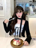 Korean Wearing A Repair Shirt Lace Bow Huge Good-Looking Bra Ribbon With A Short Skirt Three-Piece Suit