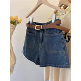 Vintage Denim Shorts Women Summer Thin High-Waisted Shade Across The Thin Small A Word Casual Broad Leg Hot Pants
