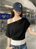 Two Hanging Neck Short-Sleeved T-Shirts For Women In Summer 2025 Summer Korean Hot Girls Showing Thin Shoulders
