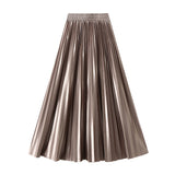 Korean Version Of The Thin Spring New Bright Face Luster High Waist 100 Folds A Word Showing Skinny Dress Half-Dress Skirt 6623