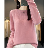 Line Ready-To-Wear 100% Pure Wool 2026 Autumn And Winter New Women's Round Collar Short Hollow Loose Knitted Bottom Sweater