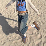 Vintage Denim Shorts Five-Point Trousers Women Summer Babes Low-Waisted Straight-In-Fleet Water Wash Seven-Point Pants Trousers