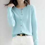 Wool Blended 2026 Autumn And Winter Women's New Pure Color Buckle Loose Collar Short Knitted Sweater Outside