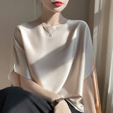 Silk Satin 2026 Summer Women's New Round-Neck Loose Bat Shirt Thin Temperament T-Shirt Short-Sleeved Top