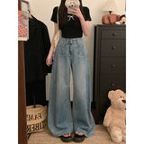 Vintage High-Waisted Double-Buttoned Broad-Legged Jeans Women's Summer Design With A Large-Size Loose-Fitting Thin-Skinny Trousers