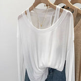 Lazy Sleeveless Sleeveless Vest Long-Sleeved T-Shirt Two Sets Of Women's Spring And Summer New Design Sunscreen Shirt