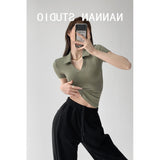 Spring And Summer Blogger Hottie Slime Slime Polo Shirt Girl Retro Long Sleeve Bottom Knitted T-Shirt Top