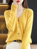 Wool Blended 2026 Autumn And Winter Women's New Loose V-Neck Solid-Color Short Top Knitted Cardigan Sweater Coat