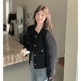 French High-End Black Fragrant Coat Woman 2025 Autumn New Small Small Look Short Top