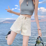 Black Denim Shorts Women Summer Thin 2025 New Large-Size High-Waisted Elastic Display Thin A-Word Broad-Legged Hot Pants