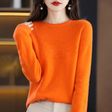 Line Ready-To-Wear Seamless 100% Pure Wool 2026 Autumn And Winter Women's Round-Neck Edge Hollow Short Bottom Knitted Sweater