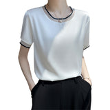 Silk Satin 2026 Spring And Summer Women's New Short Loose Round-Collar Color Mesh Yarn Short-Sleeved T-Shirt Temperament Thin Top