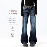 Vintage Blue-Gray Straight-Tight T-Horn Jeans Women 2025 New Low-Rise Slim Slimming Horseshoe Trousers