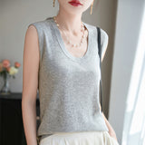 Lyselle Tiansi 2026 Spring And Summer Women's New Short-Sleeved U-Neck Solid Colorless Vest Knitted Short-Sleeved T-Shirt