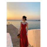 Sanya Tourist Holiday Out Of The Seaside Red Beach Dress 2026 Summer Show Back Dress Sling Skirt Dress Dress
