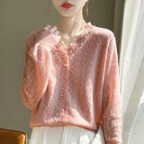 Wool Blending 2026 Autumn And Winter New Women's Clothing Lace Nails V Collar Short Solid Color Knitting Top Bottom