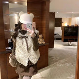 Miss Matsuno Bow Bumping Curly Curling Vest + Wave Point Set Of College Style Sweet Cute Coat