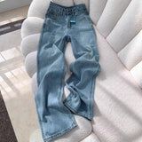 Plus Velvet Thick Straight Jeans Women Small Autumn And Winter Trend New Light-Colored High-Waist Loose Narrow Version Of Broad-Legged Trousers