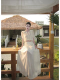 Fashion Light Luxury Hollow Two Sets Of Women's Spring 2026 New French Atmosphere Repair Body Dress Thin Half Skirt Set