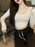 Sweet And Spicy Long-Sleeved T-Shirt Girl Spring Slim Slim Short High-Waist Thin Inside The Bottom Shirt Sexy White Top