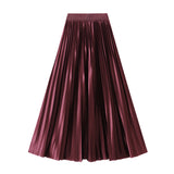 Korean Version Of The Thin Spring New Bright Face Luster High Waist 100 Folds A Word Showing Skinny Dress Half-Dress Skirt 6623