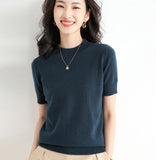 Wool Blended 2026 Autumn And Winter 2026 New Lady Body High-Necked Short-Sleeve Knitting Shirt