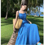 Broken Flowers Blue Hanging Dress Women's Summer Pure Lust Wind High Backs Thin Hottie Dress Seaside Photo Clothes