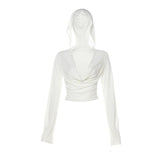 Twlu Cool Hottie Style Sexy Hooded Long-Sleeved T-Shirt Girl Summer Thin Personality Design Short-Sense Umbilized Tops Ins