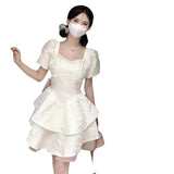 Pure Sweet And Spicy Wind Bow Dress Summer Small Fluffy Dress Female Design Feel Chic Waist Princess Dress