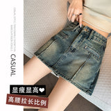 Fake Two Denim Skirt Summer Thin High-Waist A-Word Cover-Proof Small Trouser Skirt Babes Shorts