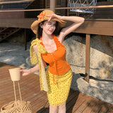 Terand Dopamine Mingmei Holiday Set Female Summer Seaside Orange Hanging Neck Vest Half-Body Skirt Two-Piece