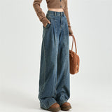 Vintage Narrow Version Of Banana Sickle Jeans Women Spring And Autumn Broad Leg Pants High Waist Straight Loose Drag Trousers
