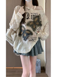 Embroidery Butterfly Waste Soil Wind Long-Sleeved T-Shirts For Spring And Autumn Loose Lazy Hole Vintage Pure Want To Show The Shoulder Hottie Shirt