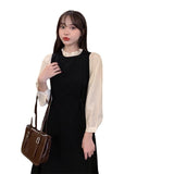 Fat MM Temperament Long Over-The-Knee Skirt Large Size Early Autumn French Retro Splicing Fake Two Waist Dress Woman