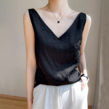 Silk Satin 2026 Spring And Summer New Women's Short Loose V-Necked T-Carb Tamales On The Back Of The Blouse Strap