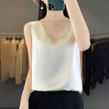 Silk Satin Sling 2026 Spring And Summer Women's New Body-Repair V-Neck Short Shoulder Broadband With Sling Vest