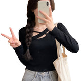 French Collar Cross-Bottomed Women's Autumn And Winter 2026 New Design Long Sleeves Sexy Top